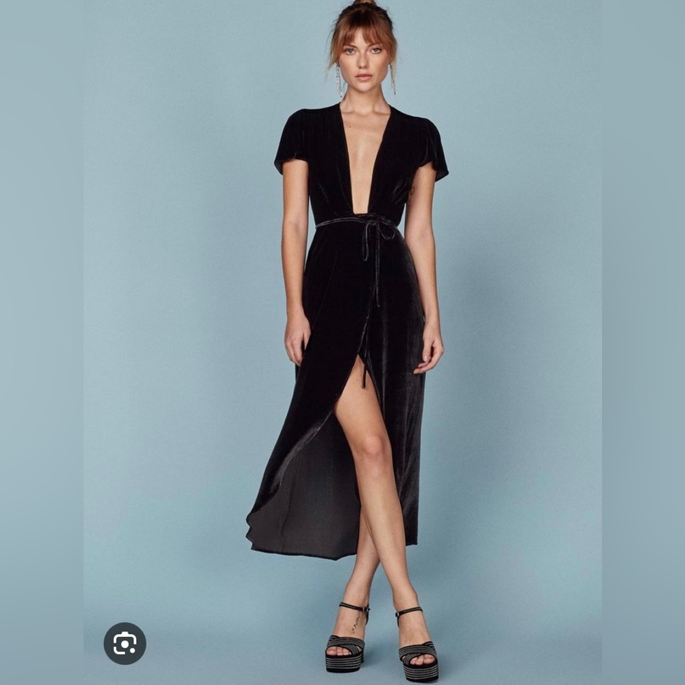 Reformation black velvet wrap dress